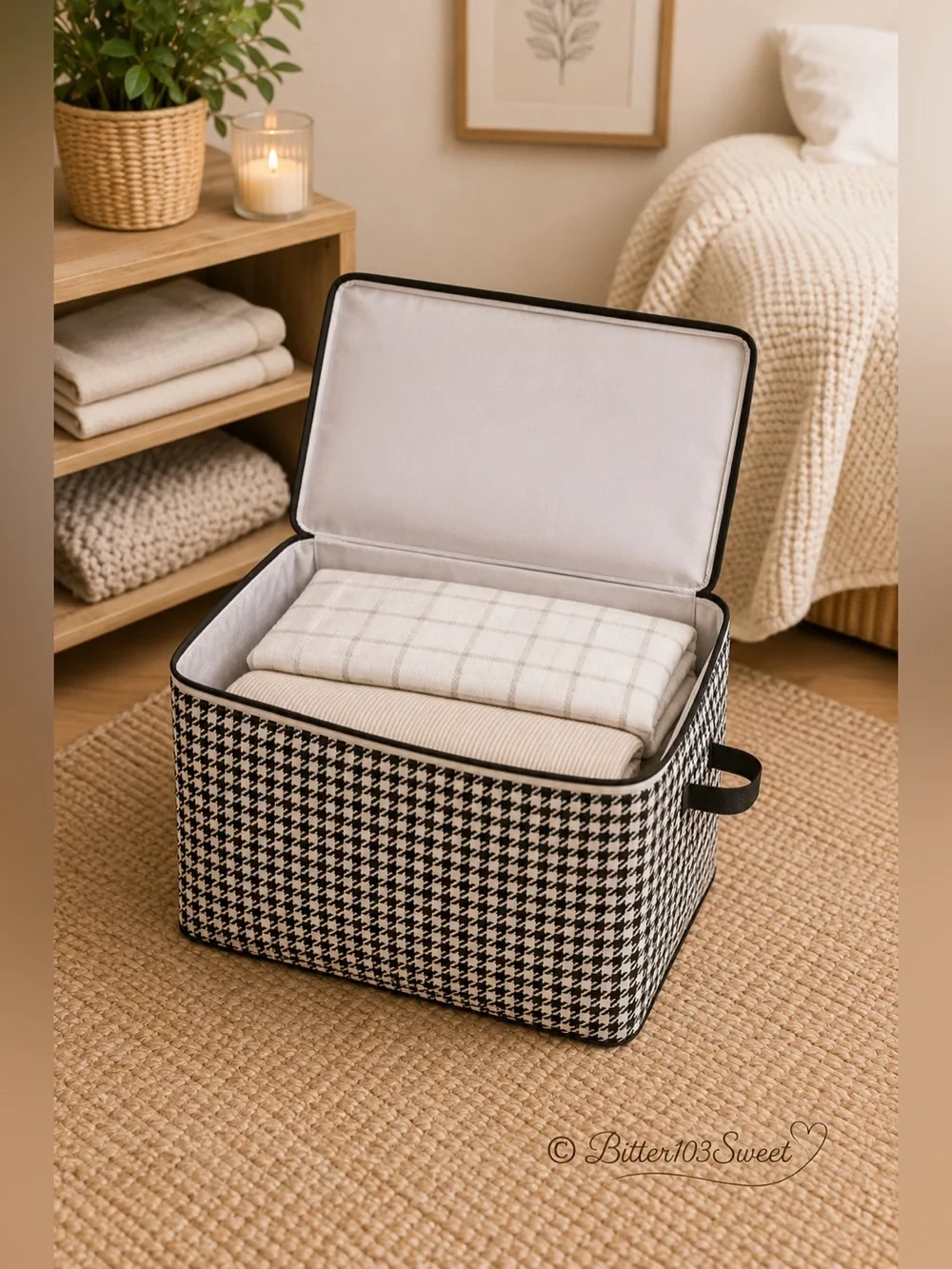 Large Black & White Houndstooth Storage Bag